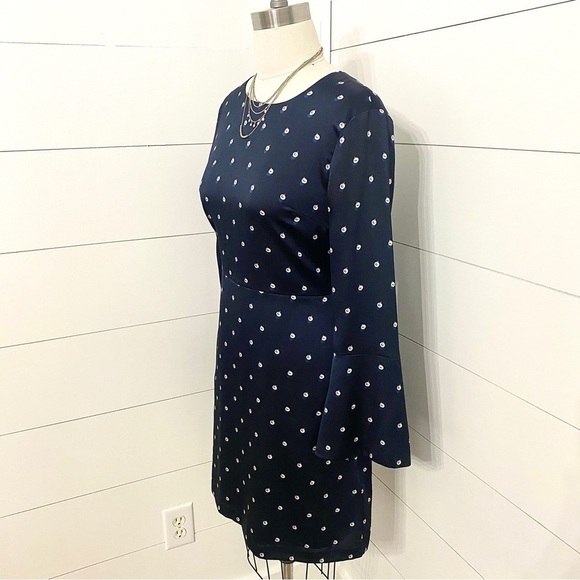 Banana Republic Navy Pearl Graphic Midi Sheath Dress Back Tie Neck Womens Size 8 - Picture 5 of 8